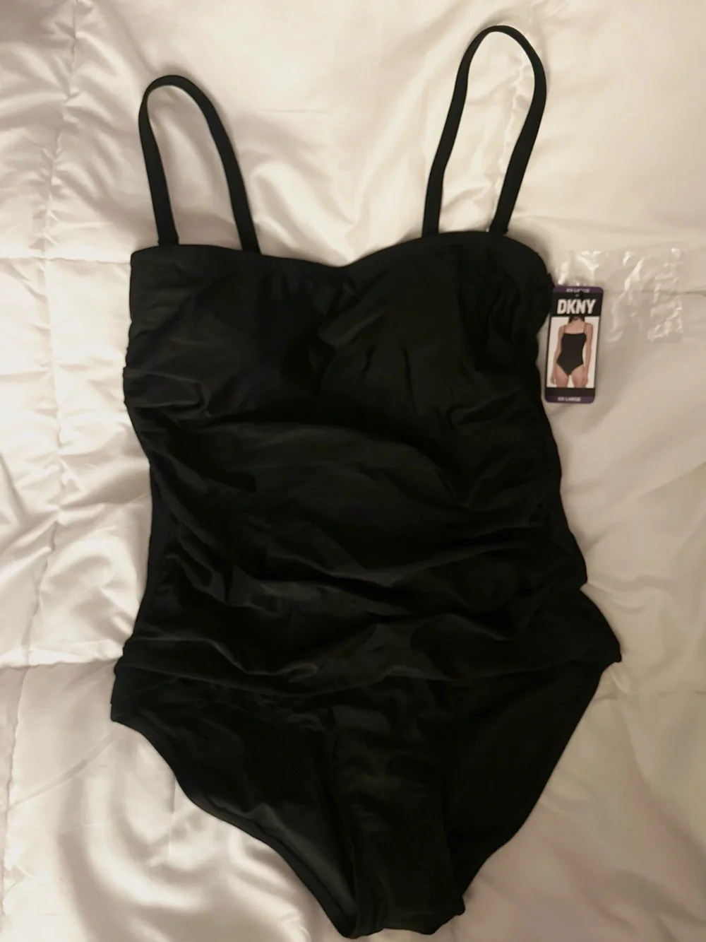 DKNY Swimsuit Black Bandeau Adjustable Strap Tummy Control One Piece XXL 2XL - Picture 3 of 8